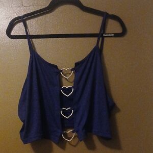 Elegant Navy Heart Accent Crop Top